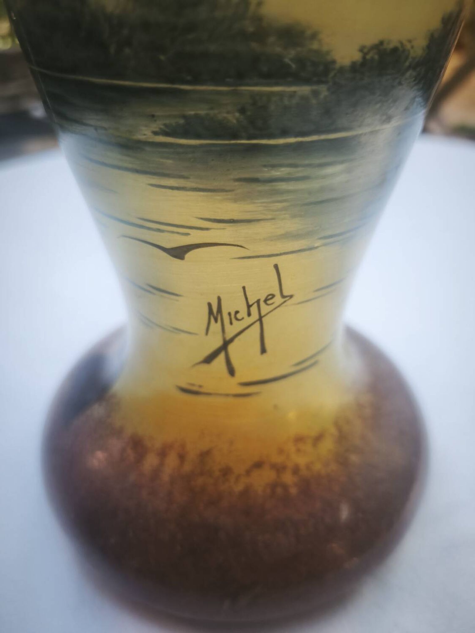 Vase with lake decoration signed Michel