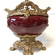 Antique Napoleon III Centrepiece Jardinière in Gilded Metal and Faience