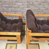 Pair of Yngve Ekström pine armchairs 1970