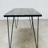 Ceramic side table 50s, pin legs, blue