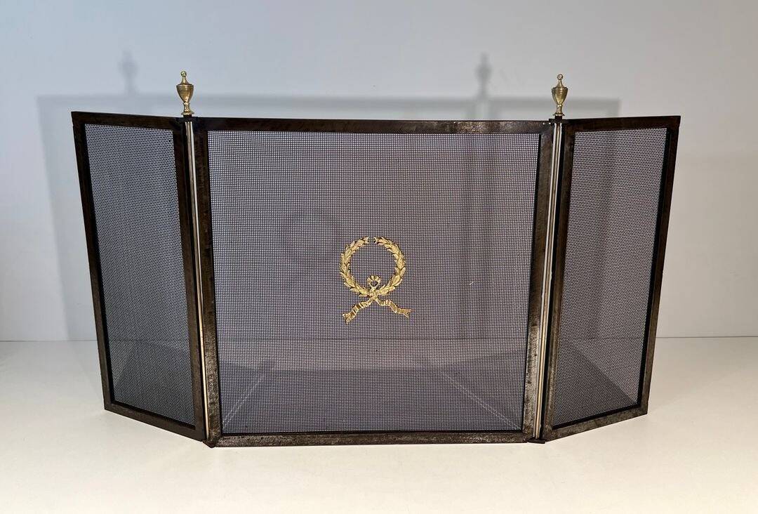 Neoclassical Three-Panel Steel Mesh Fire Screen