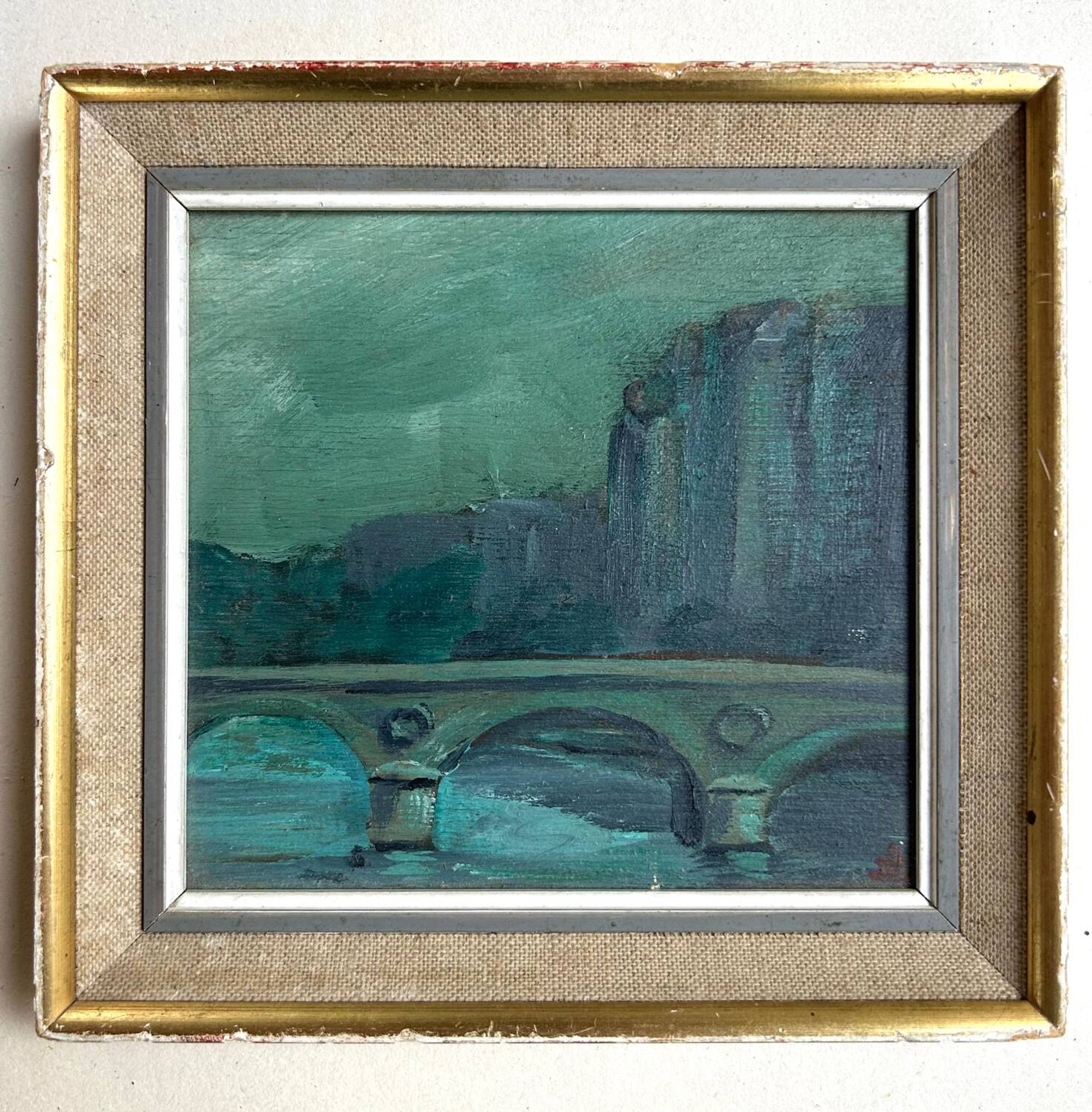 Rome at dusk, oil on panel, A. Luigini. 20th century.