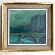 Rome at dusk, oil on panel, A. Luigini. 20th century.