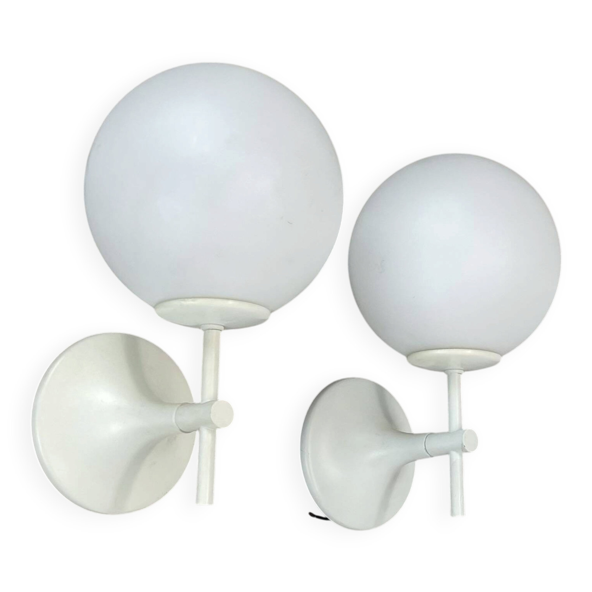 Set of Two white Ball Wall Lights by E. R. NEELE for Temde, Switzerland, 19