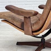 1960s, Scandinavian swivel armchair, brown furniture leather.