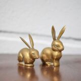 Pair of brass rabbit, rabbit statue, brass animal, rabbit figurine, collection, rabbit, brass rabbit