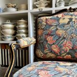 Louis XV style marquise in black and gold wood and jacquard, Napoléon III period.