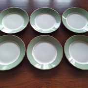 6 flat plates Villeroy & Boch Mettlach celadon green and vintage gold 1960s