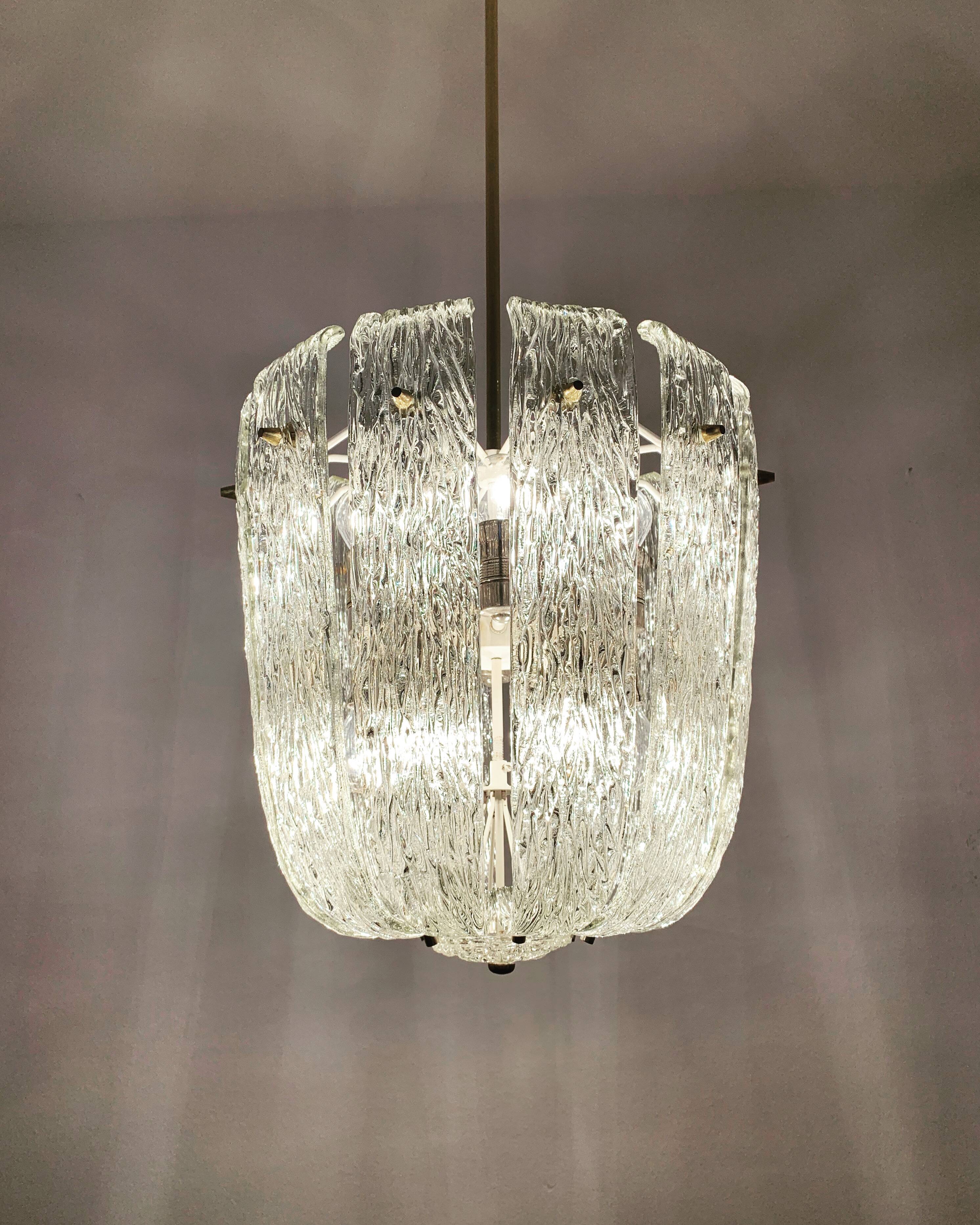 Large Ice Glass Chandelier by J.T. Kalmar