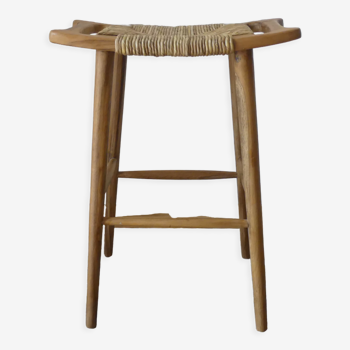High bar stool in teak and rattan