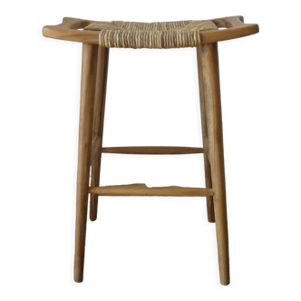 High bar stool in teak and rattan