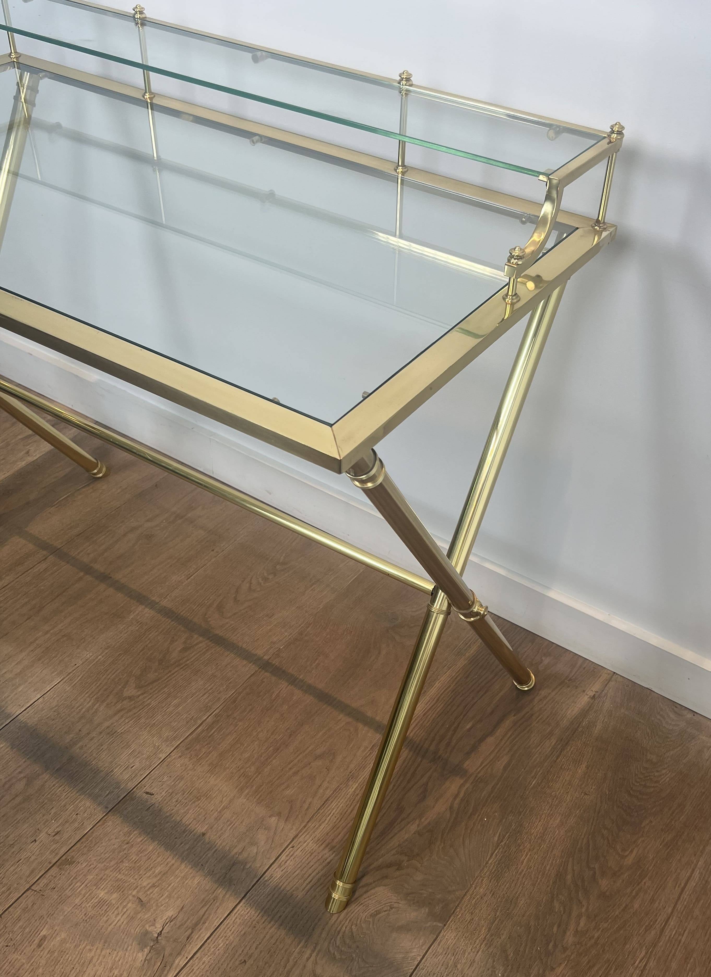 Neoclassical Gradine Desk in Brass and Glass, Attributed to the Mai
