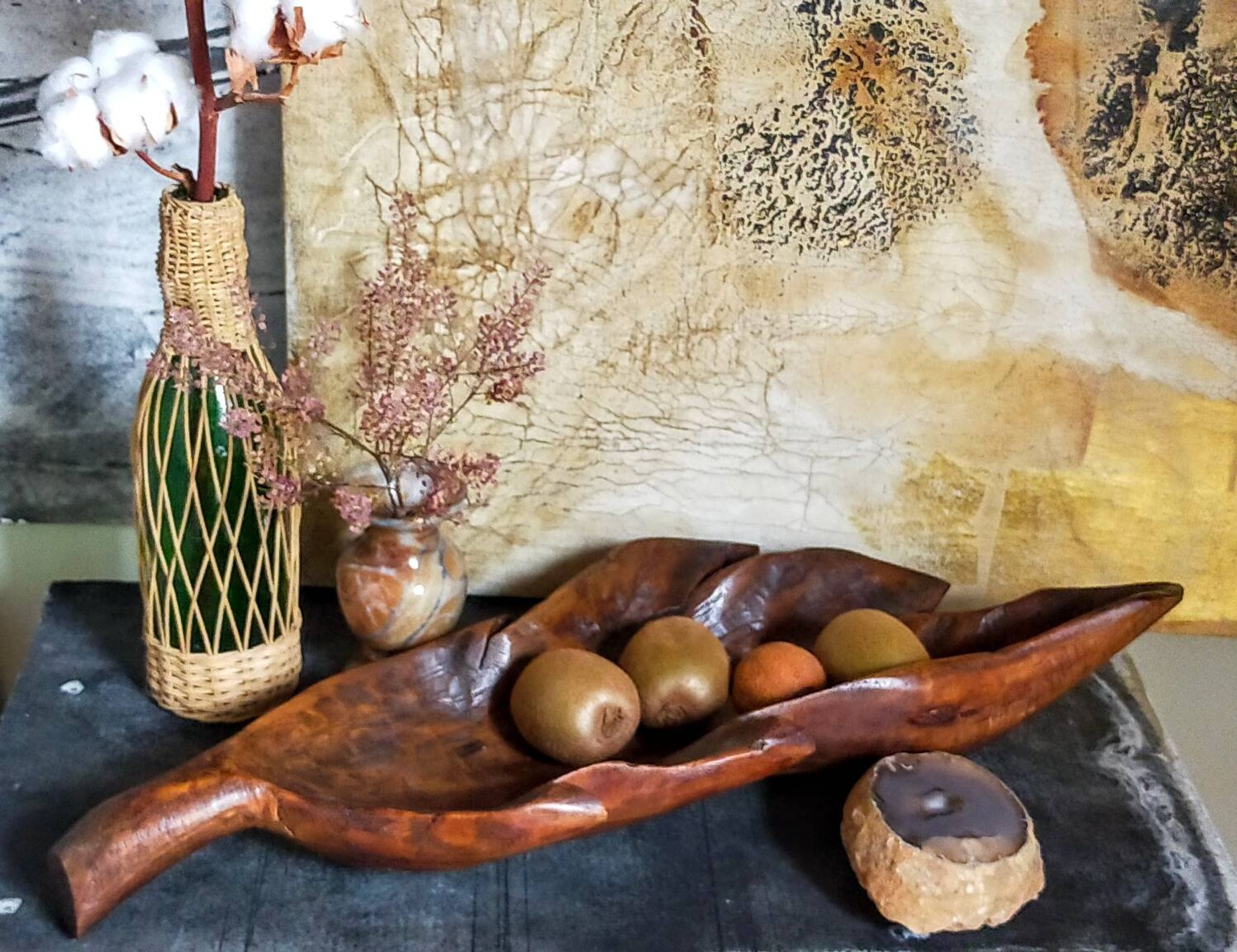 Coupe feuille en bois massif sculptée XXL ancienne