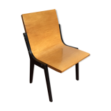 1950s church or school chairs in beech plywood and black stained wood by Roland Rainer