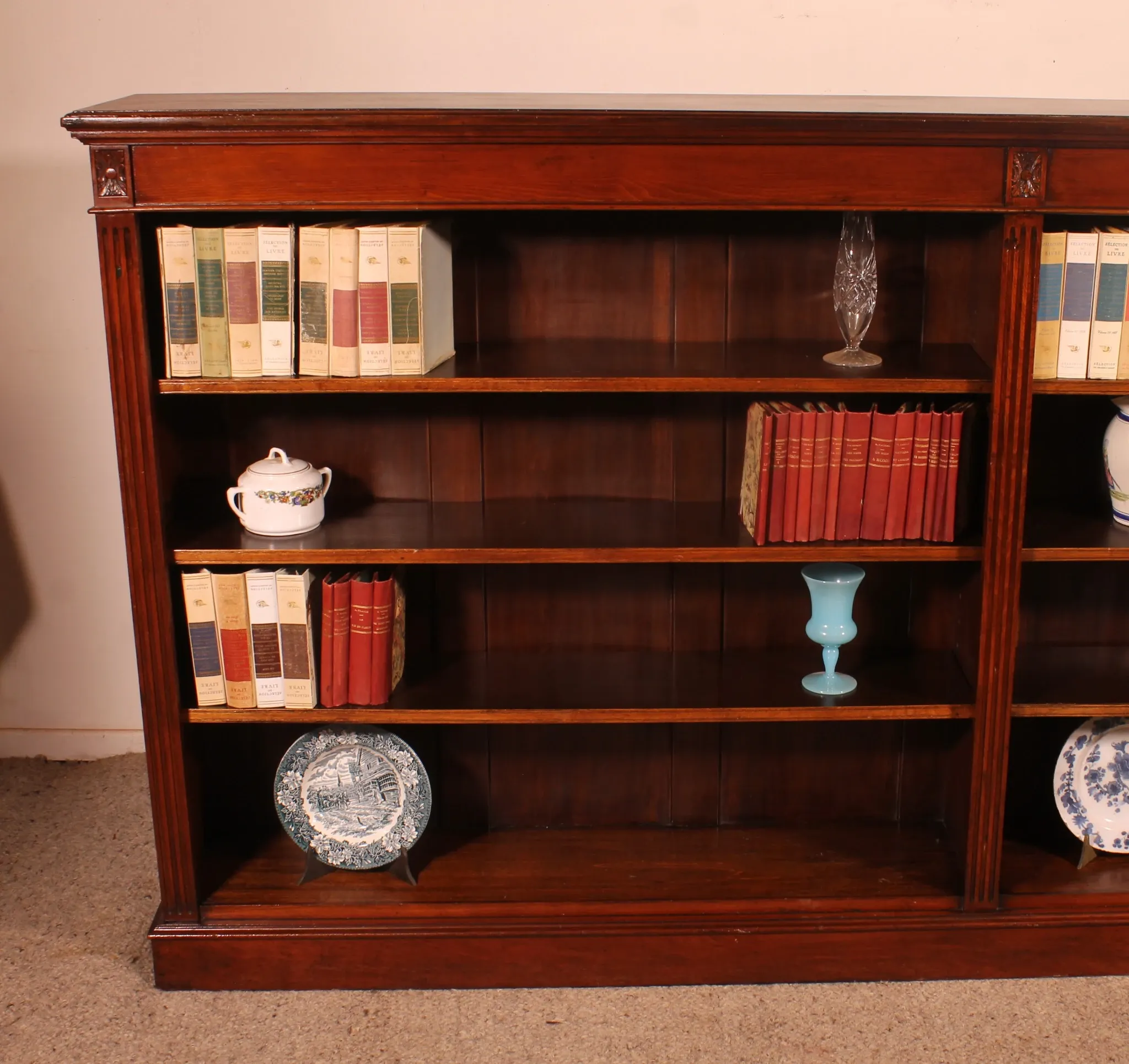 Large Open Mahogany Bookcase Of2.41 Meters Long—19th Century