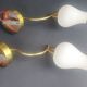 Pair of vintage wall sconces in gilded brass and opaline glass from the 1950s.