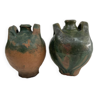 Set of 2 brissard carboys, varnished earth from the eure valley