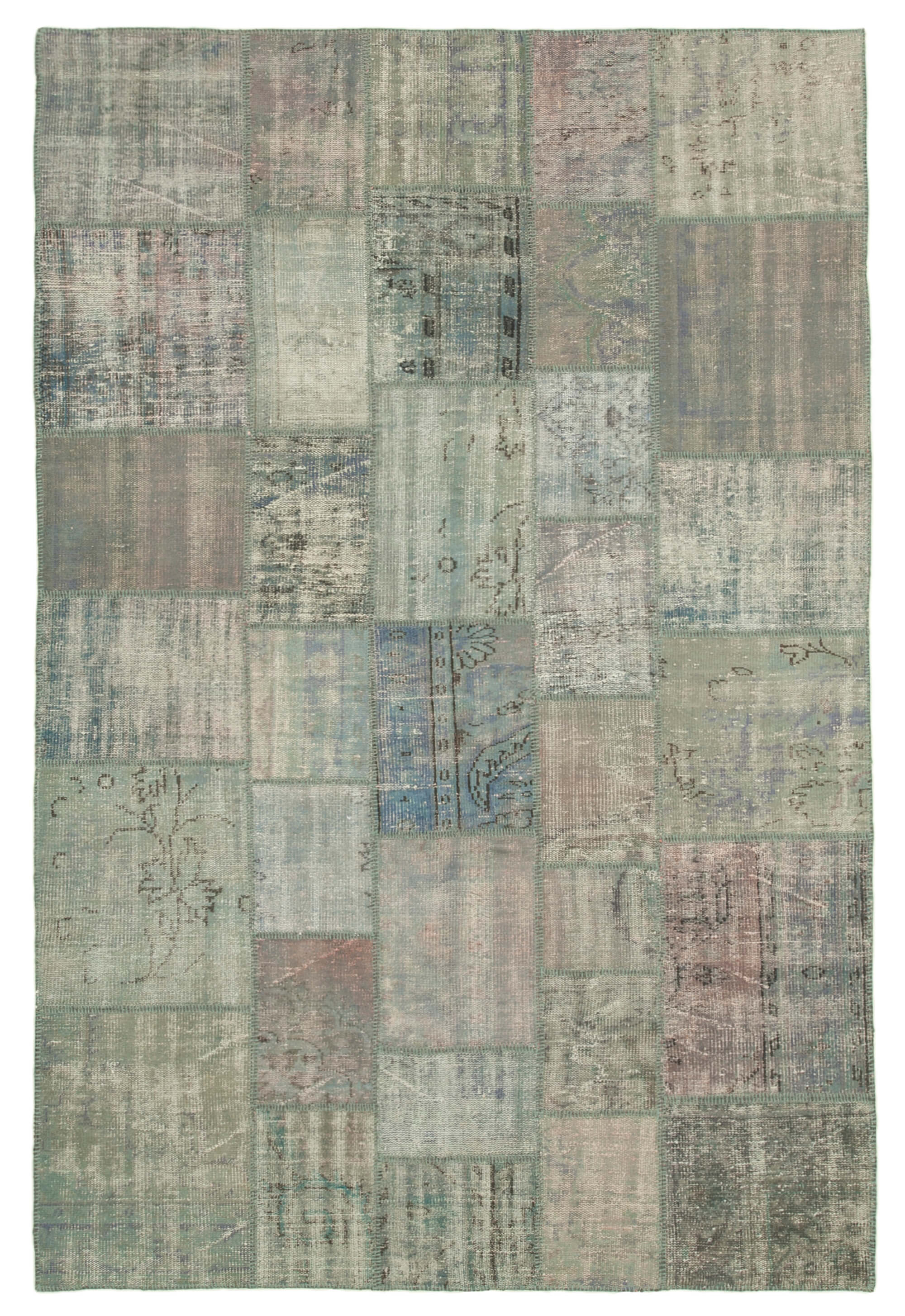 Handwoven turkish contemporary 204 cm x 304 cm grey patchwork carpet