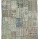 Handwoven turkish contemporary 204 cm x 304 cm grey patchwork carpet