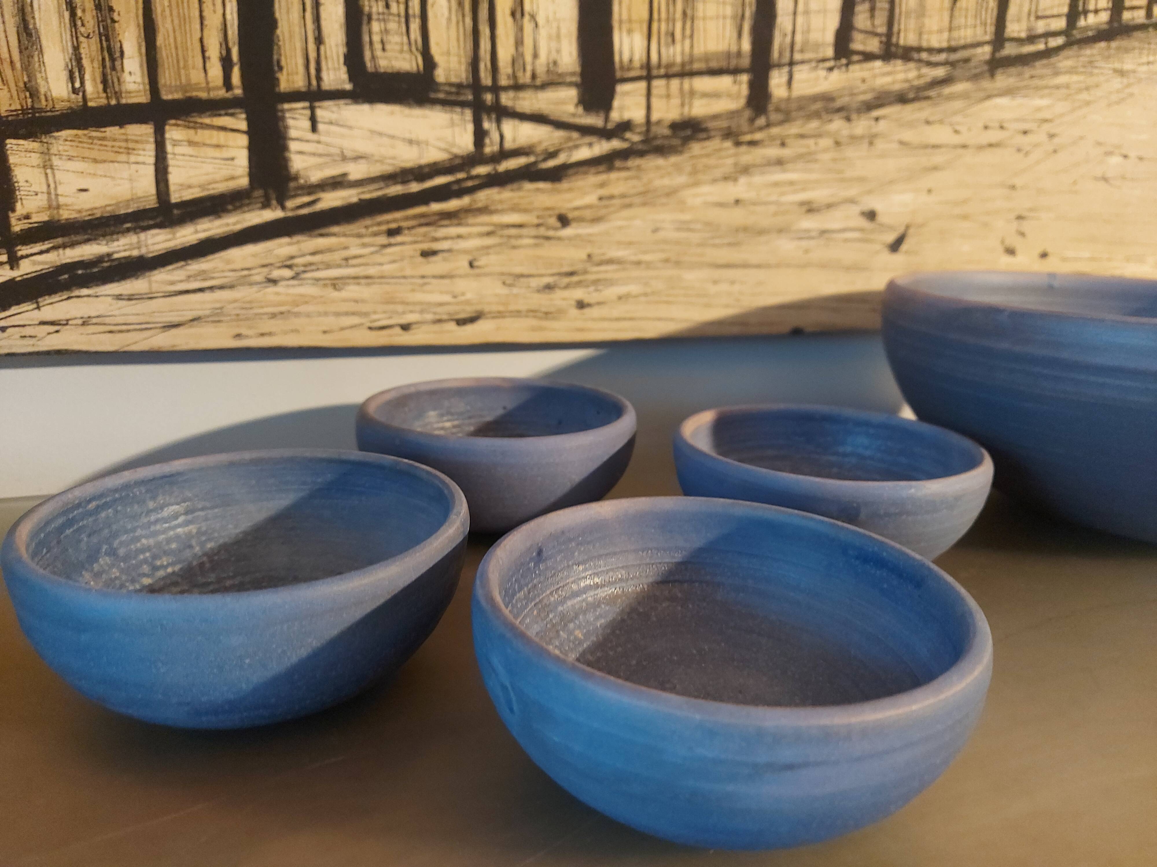 Set of 9 ceramics 60, 70'S, Jean Pierre Gasnier, Salad bowl and cups