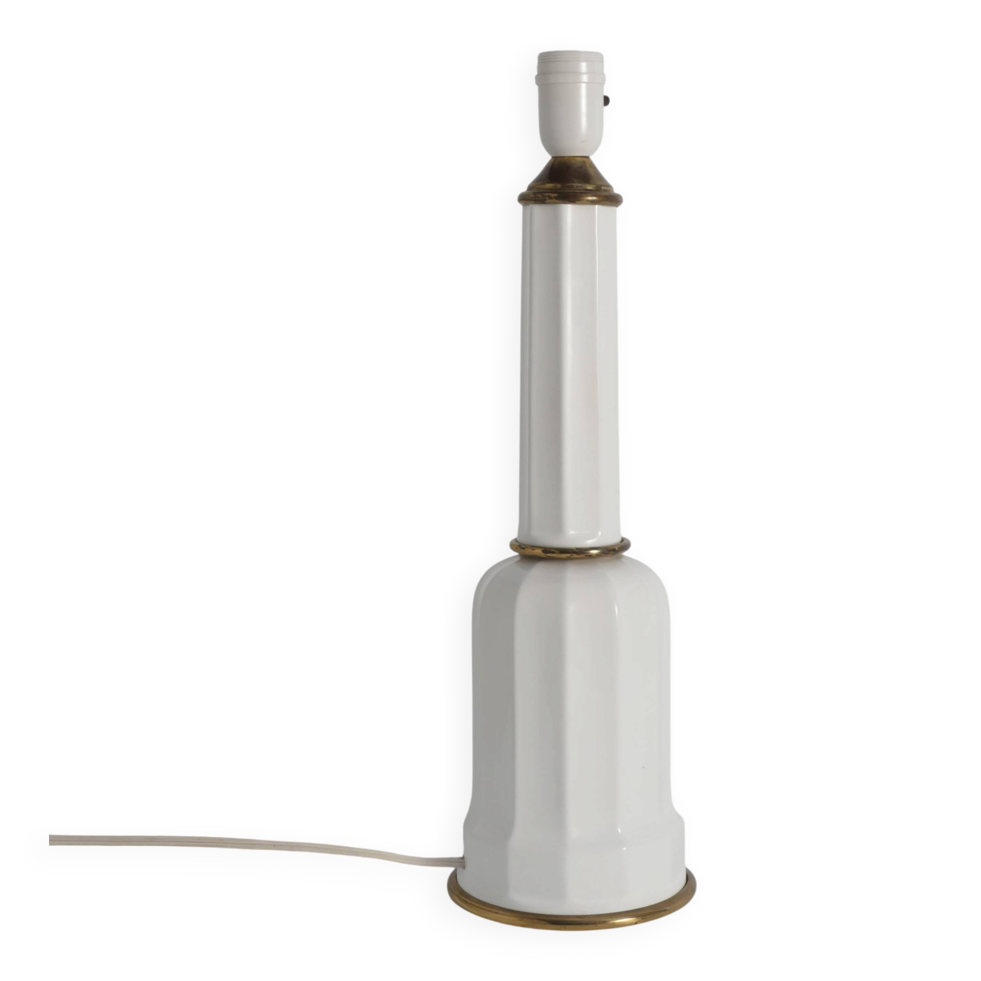 White Opaline Glass & Brass Heiberg Table Lamp, Denmark, Mid-19th century