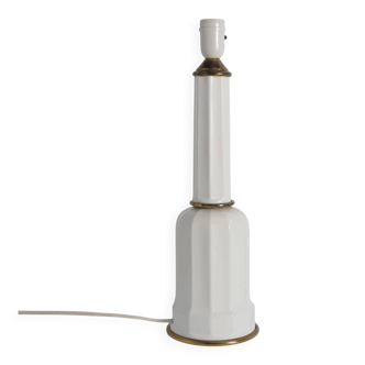 White Opaline Glass & Brass Heiberg Table Lamp, Denmark, Mid-19th century