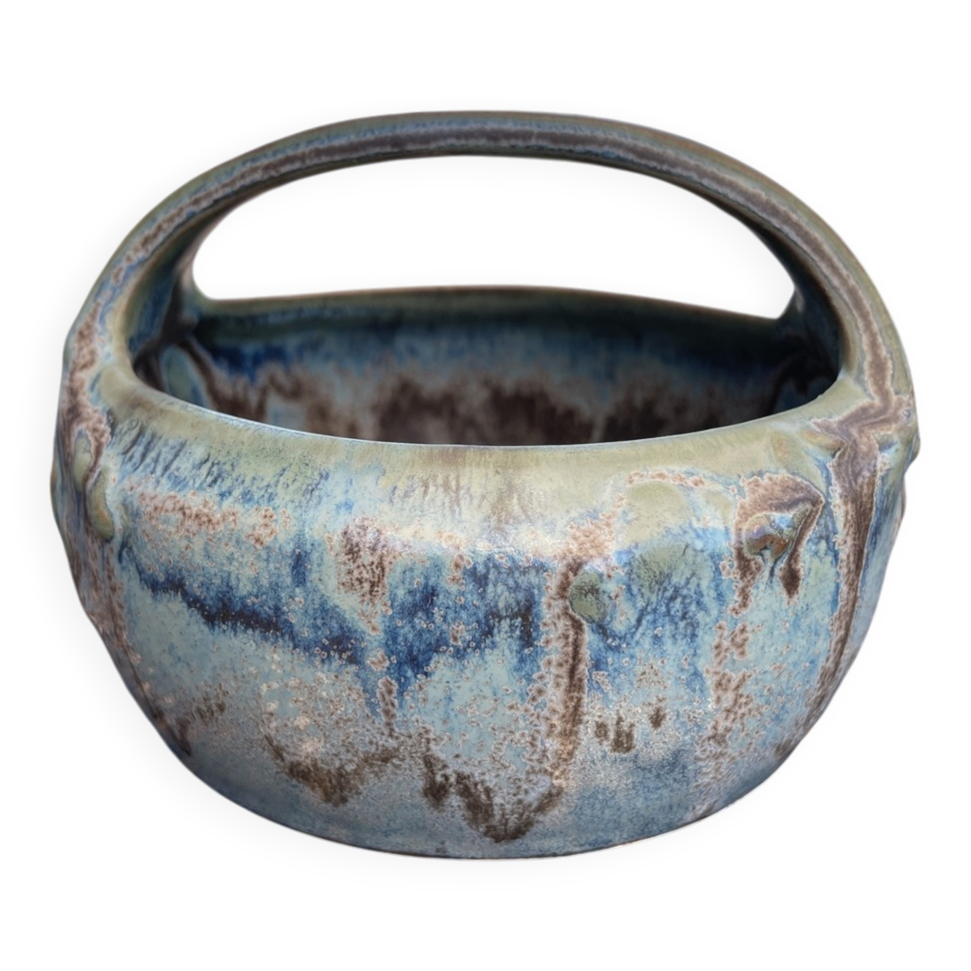 Empty pocket basket in denbac stoneware green blue brown office table dressing table decoration