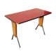 bistro table, red formica tray, black steel compass feet