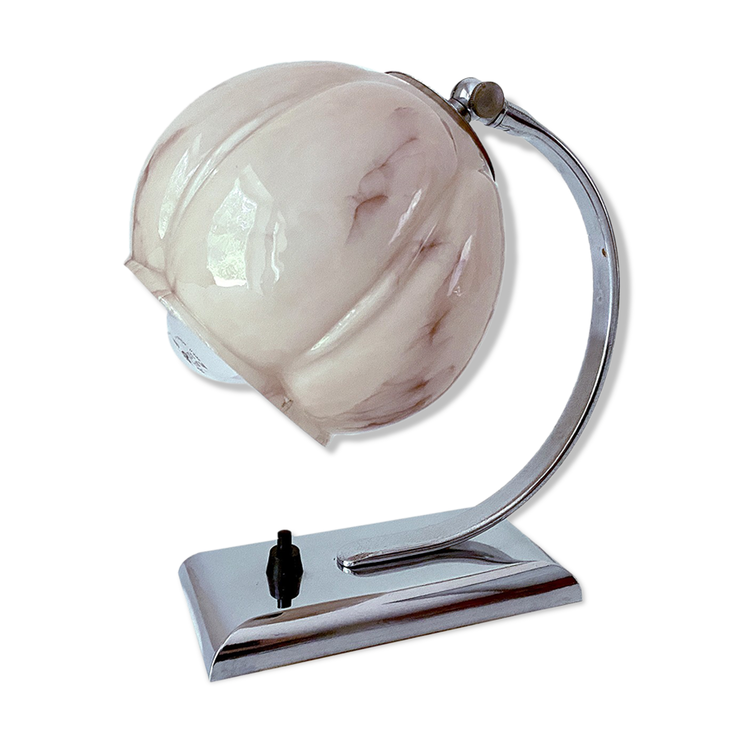Table lamp art deco bauhaus, vintage 30s, opaline pink chrome