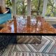 Table basse bar cocktail caché en loupe d'orme de Paul Michel, 1970 Roche Bobois