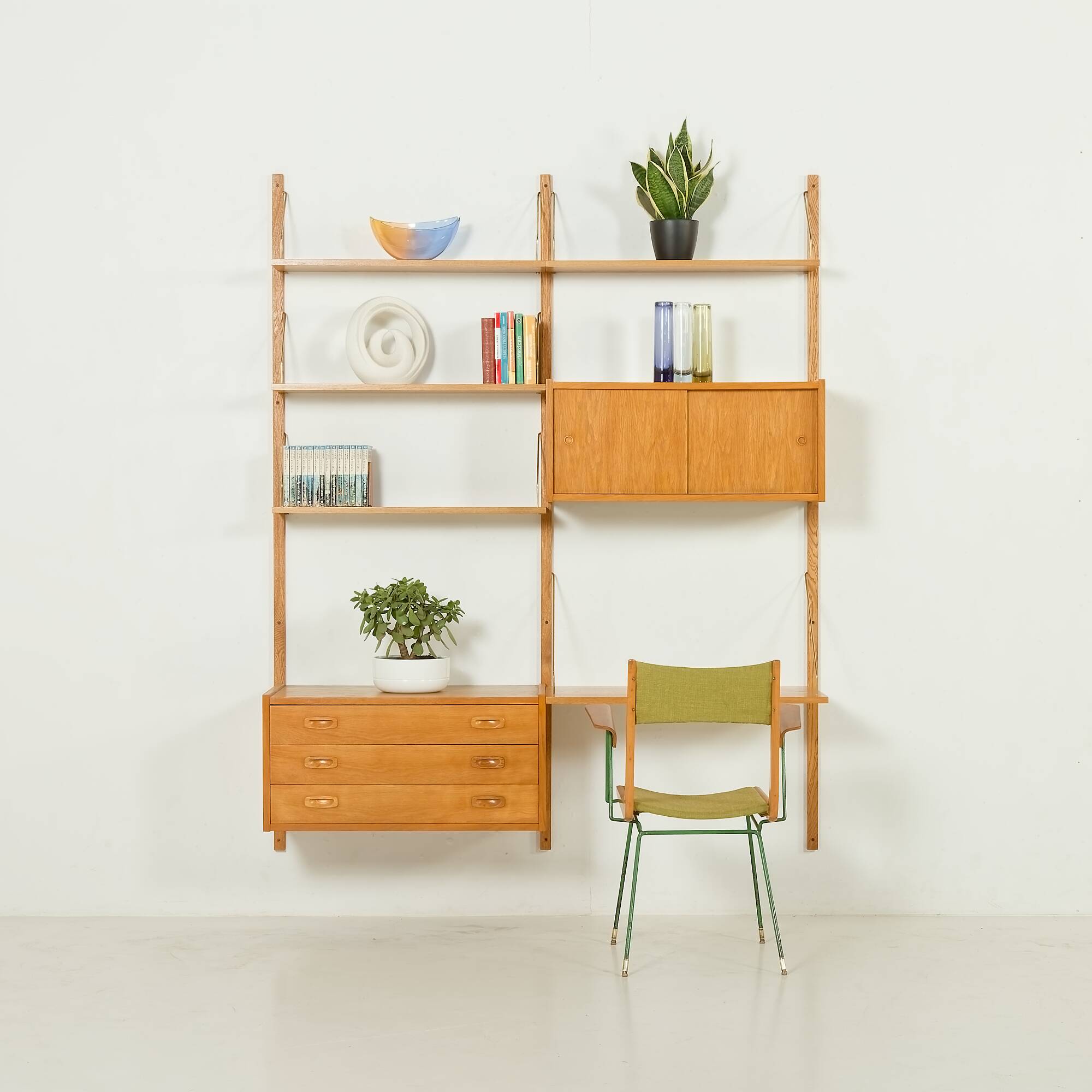 Preben Sorensen Danish oak wall unit by PS System, Randers, 1970s