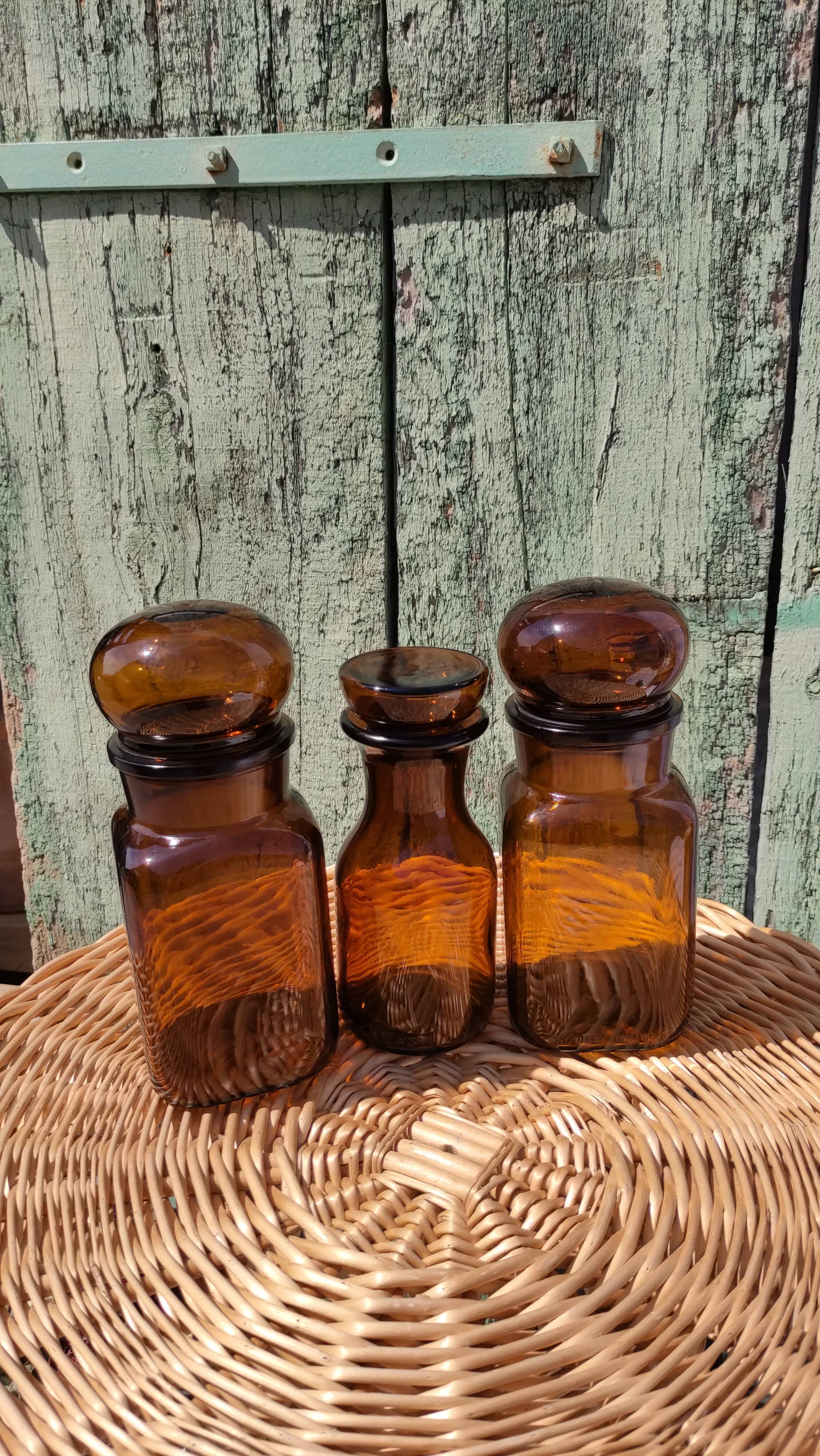 Trio de bocaux vintages style pots apothicaire