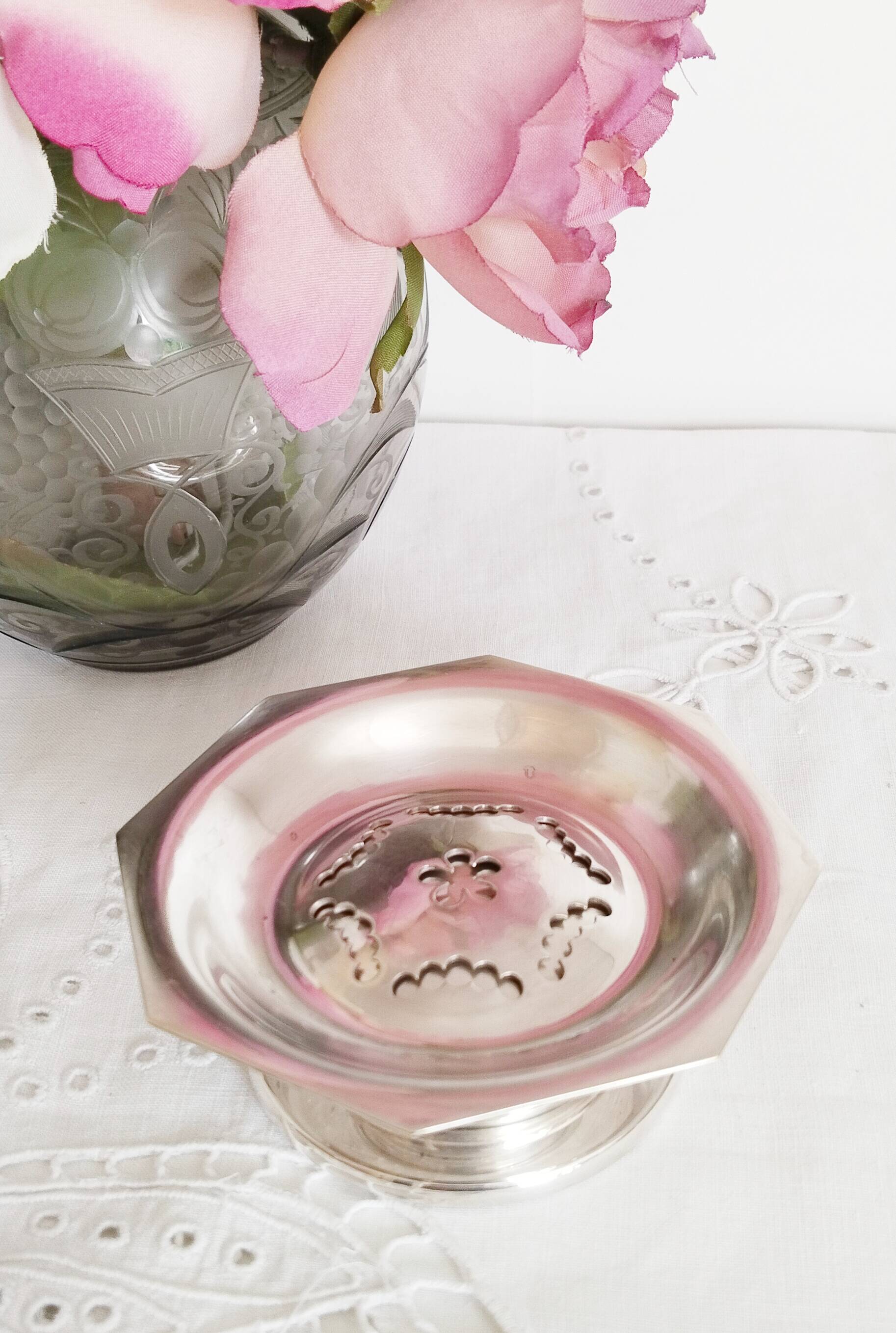 Antique Coquillor Junior butter dish in silver metal