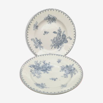 Pair of round dishes in Sarreguemines earthenware model Flore.