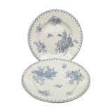 Paire de plats ronds en faïence Sarreguemines modèle Flore.