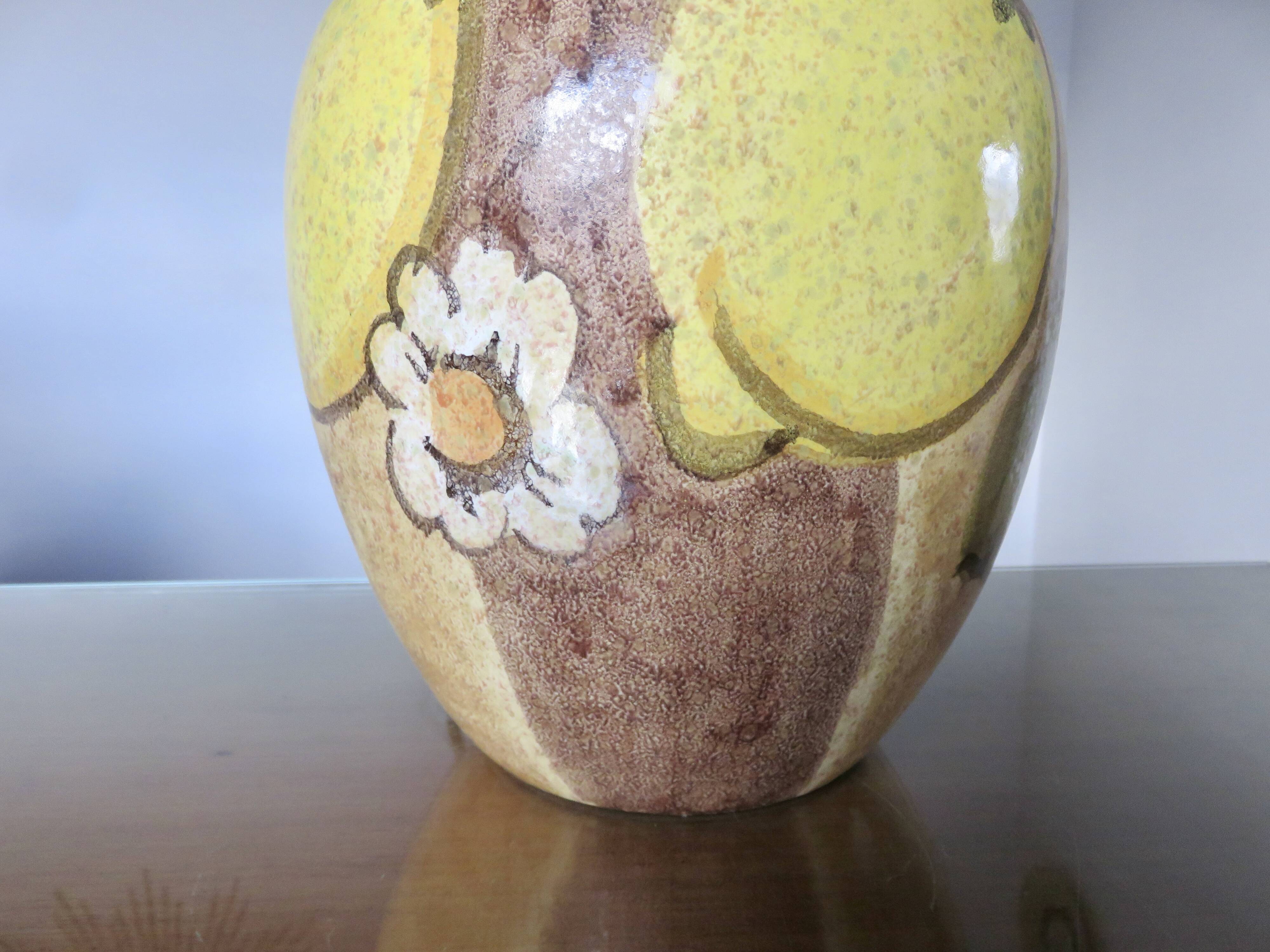 Hubert Olivier ceramic lamp with floral decoration, 1980.