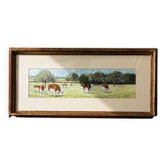 Pastoral oil painting, cows in the meadow