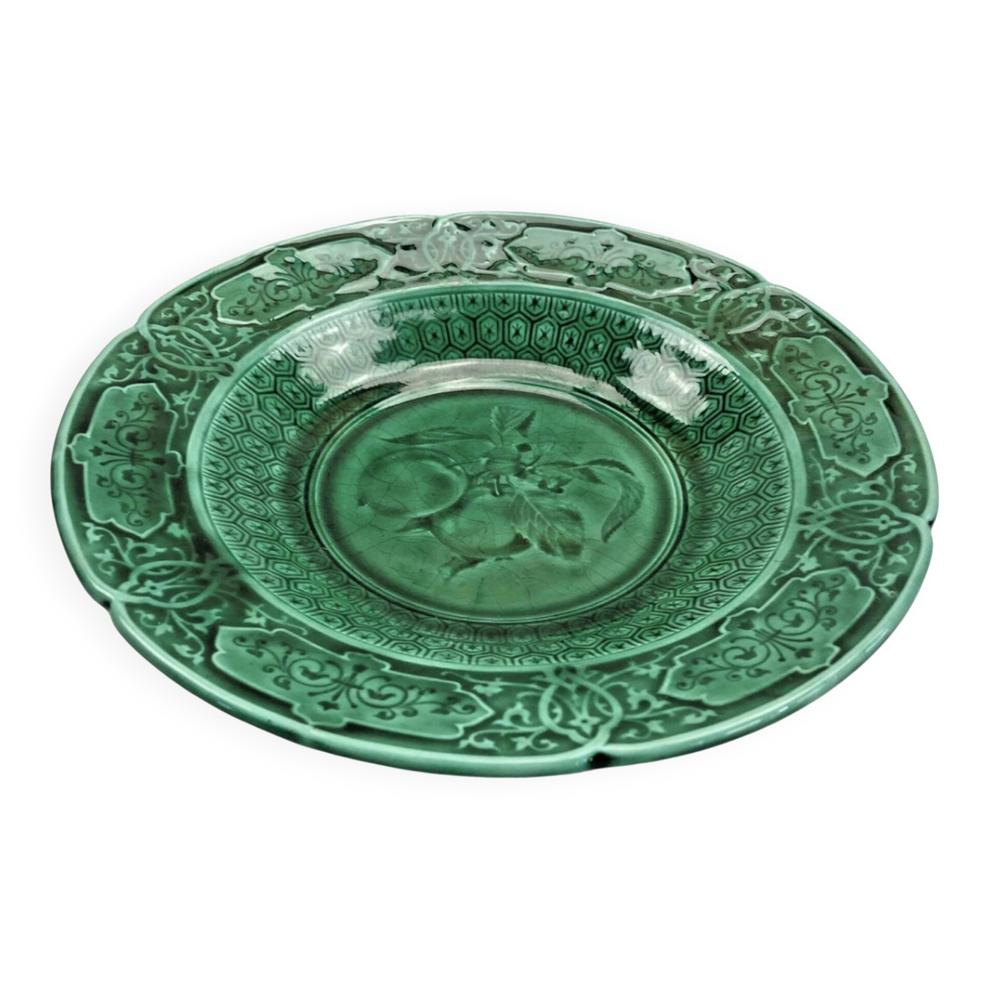 Footed compote with shaded enamels Sarreguemines majolica
