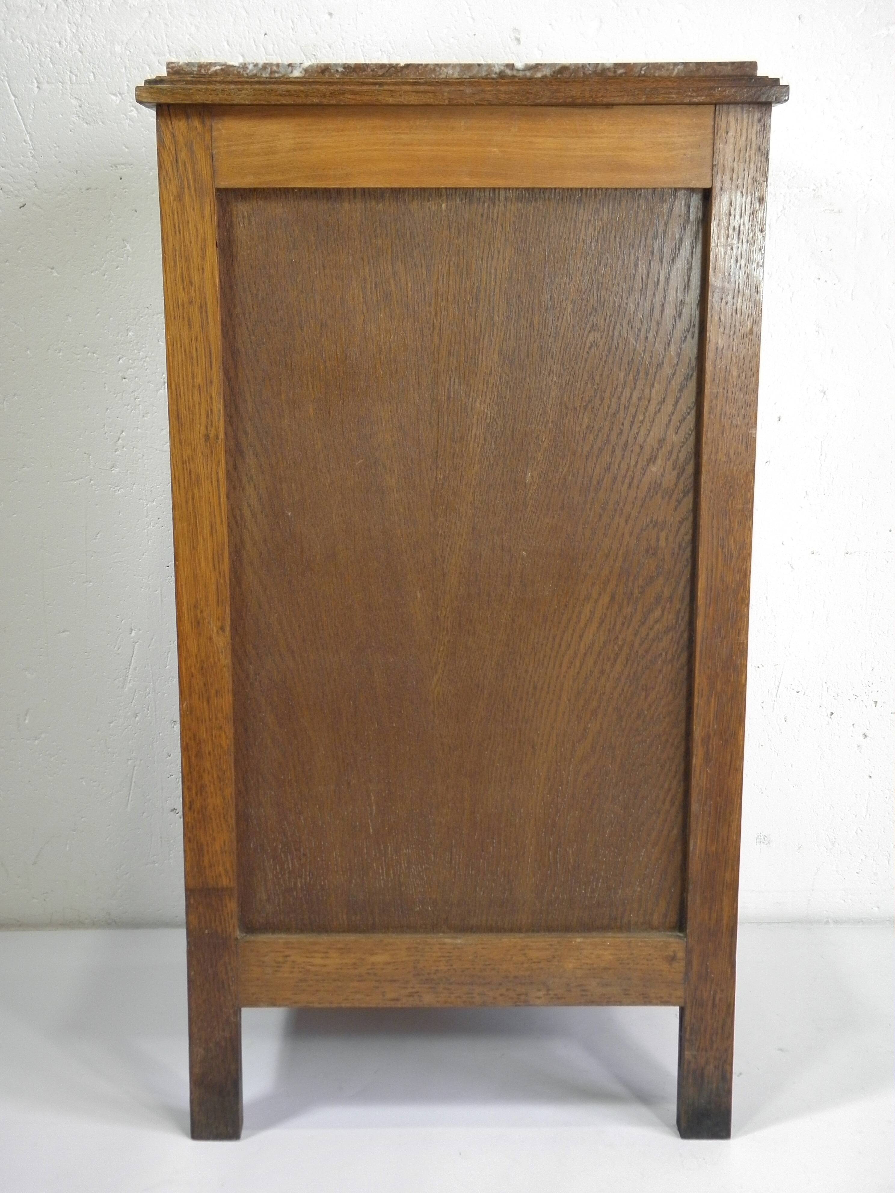 ART DECO OAK AND MARBLE BEDSIDE TABLE