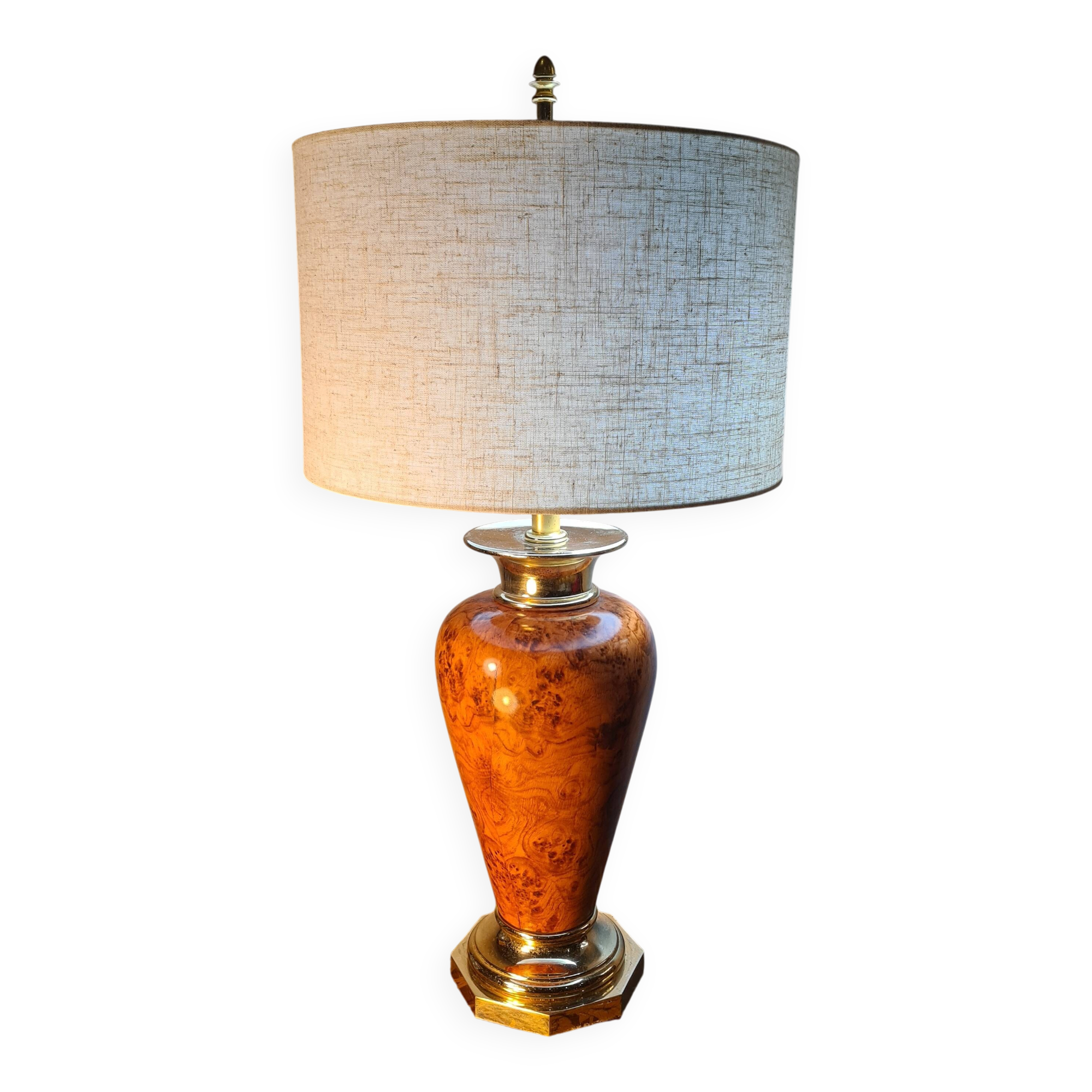 lampe ,,deluxe , lumina vintage 1975 a 80  style faux bois abat jour neuf l