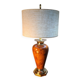 lamp, deluxe, vintage light from 1975 to 80, faux wood new lampshade