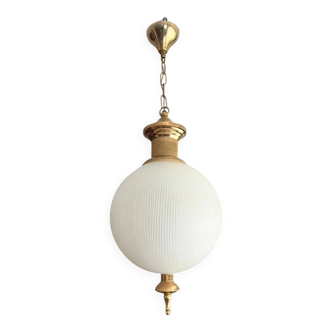 Suspension globe en verre et laiton