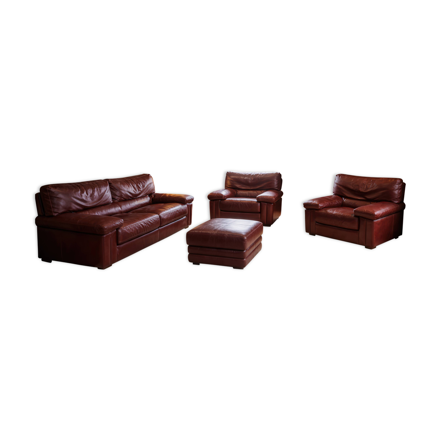 Roche Bobois Set – Patinated cognac leather – 1980s design