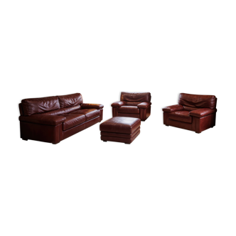 Roche Bobois Set – Patinated cognac leather – 1980s design