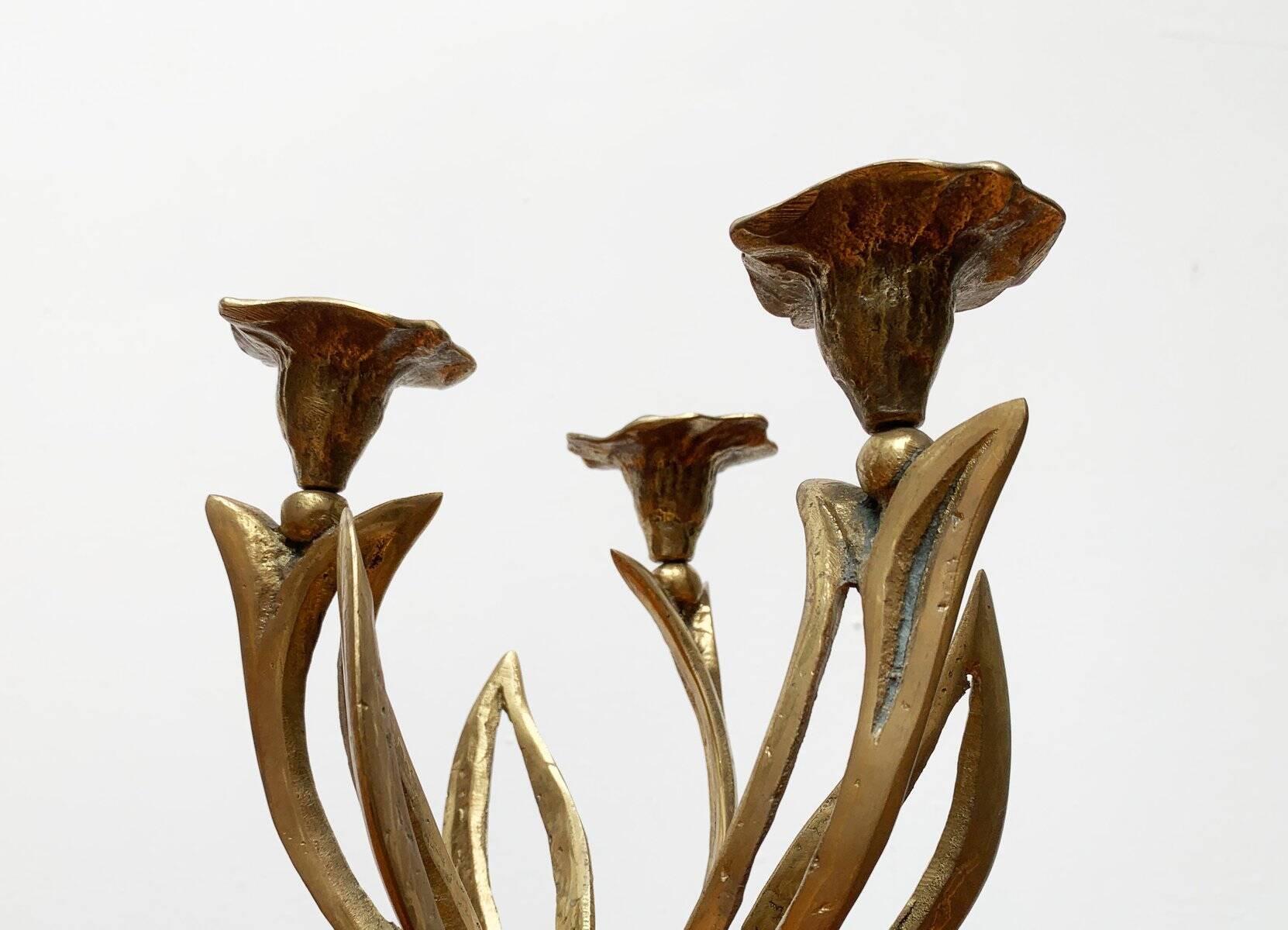 Vintage brutalist floral metal candlestick