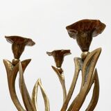 Vintage brutalist floral metal candlestick