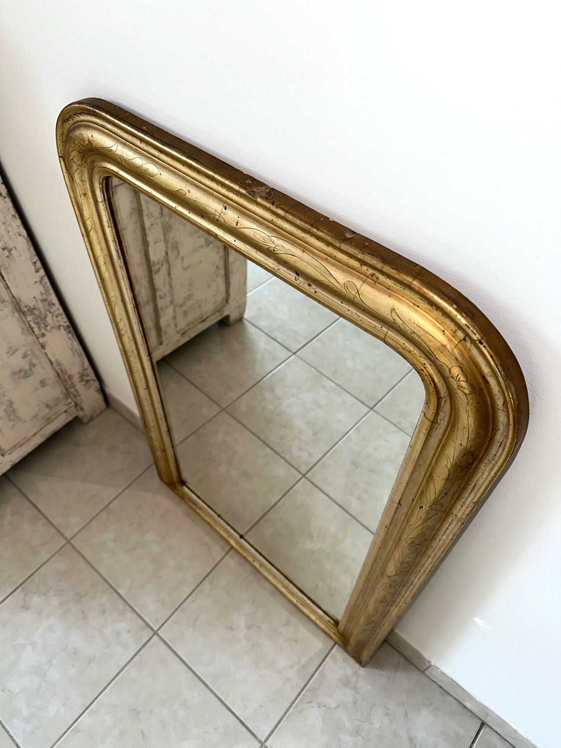 Louis-Philippe antique mirror with silver leaf, 19th century.