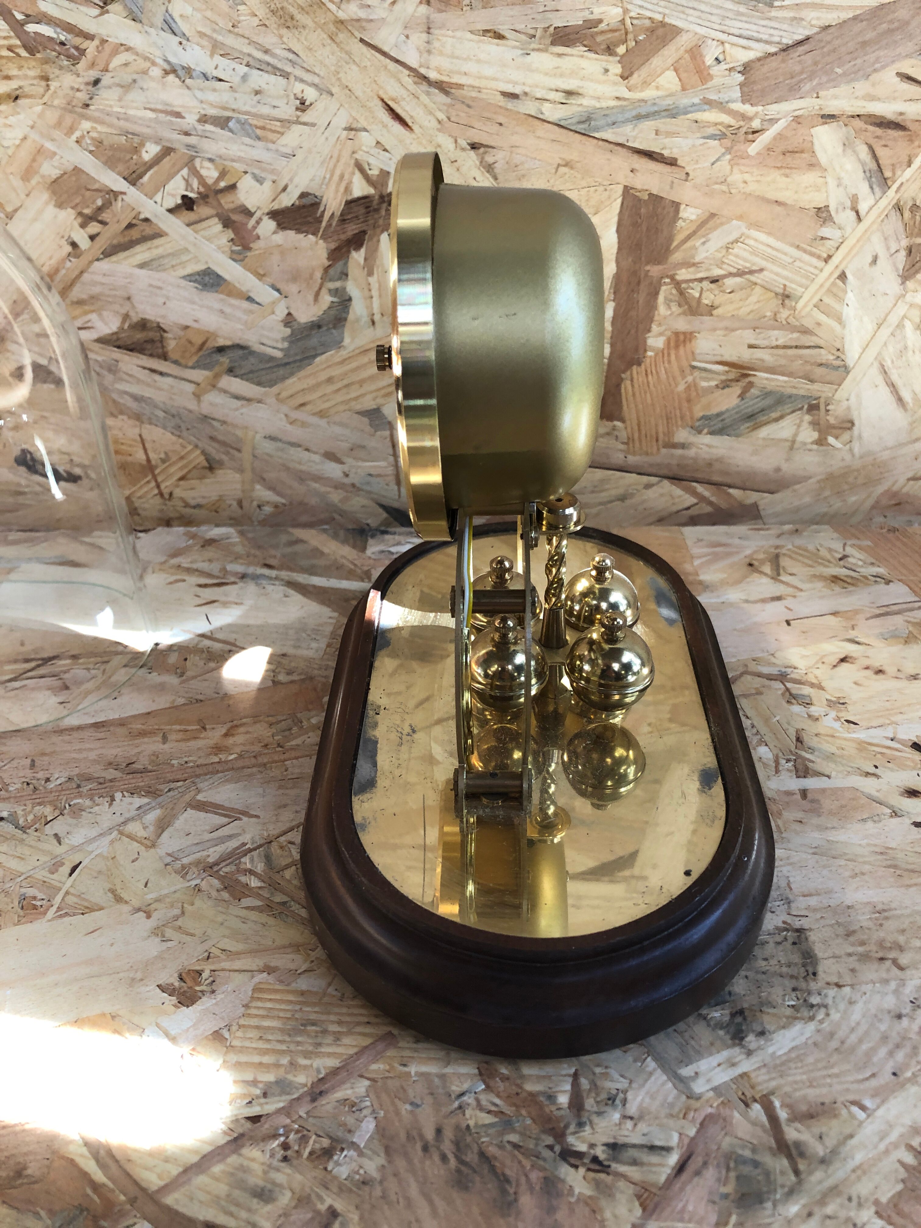 Old clock pendulum 400 days schatz gold metal + bell vintage glass