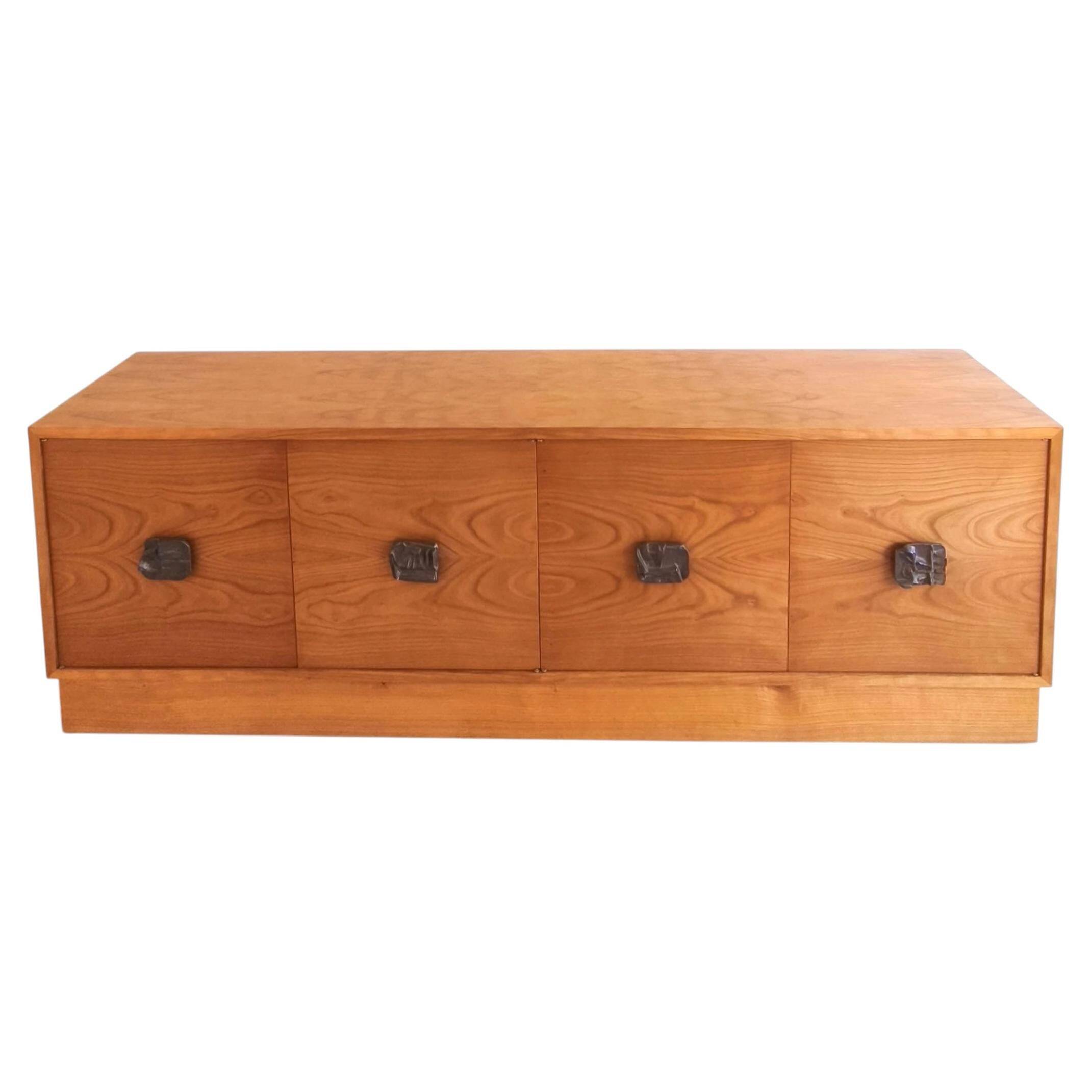 Italian Sideboard – Sculptural Wood with Bronze Handles, 1970s