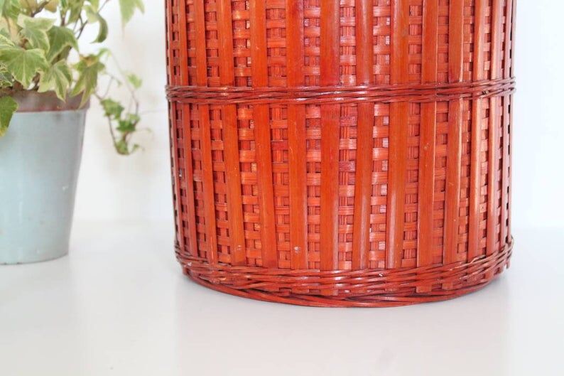 Wastepaper bin, basket, Wicker, Red